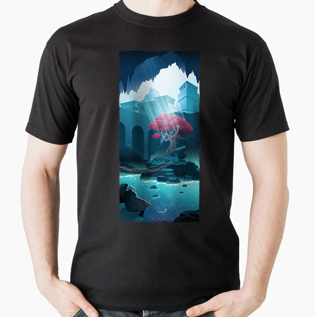 Fantasy tričko jaskyňa azécke mesto