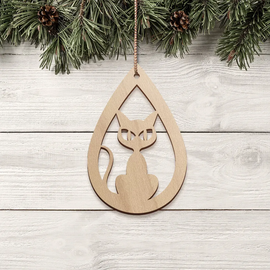 Vianočná drevená ozdoba Mačka